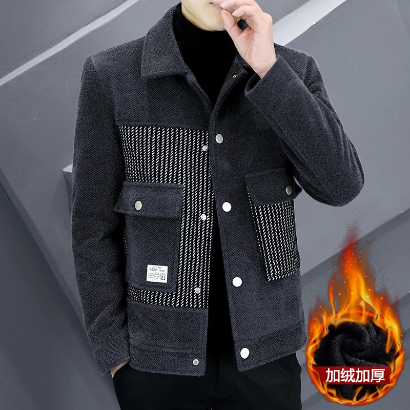 

Men's Short Wool Blends Jacket Casual Cotton Thick Coats Male Warm High Quality Clothing New Fashion Fall Winter 2023 N19