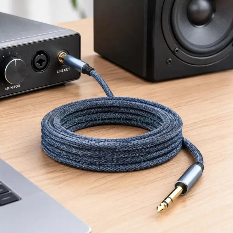 K43B 6.35Mm Male-to-Male Sound Cable with Three-Contact Ends and Textile Exterior for Keyboards, Guitars, and Compatible