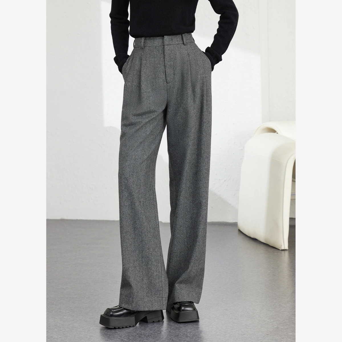 VIMLY Women Grey Long Pants Casual 2026 Autumn Folds Wide Leg Office Ladies Pants High Waist Oversized Woman Trousers M9227