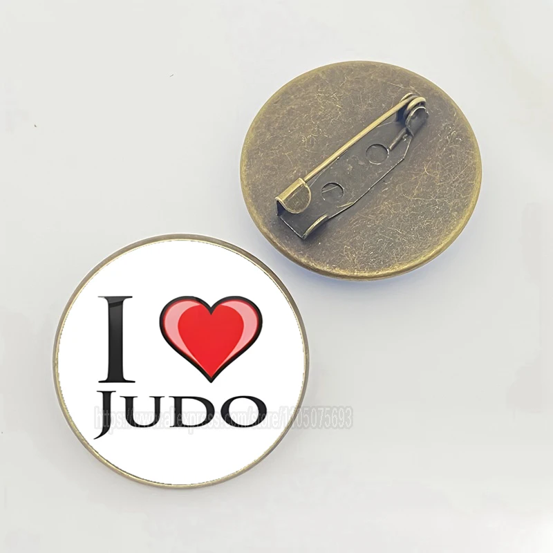 Hot selling I Love Judo Brooch Judo Karate Taekwondo Enthusiasts Glass Cabochon brooch Pin Club Gift - view 4