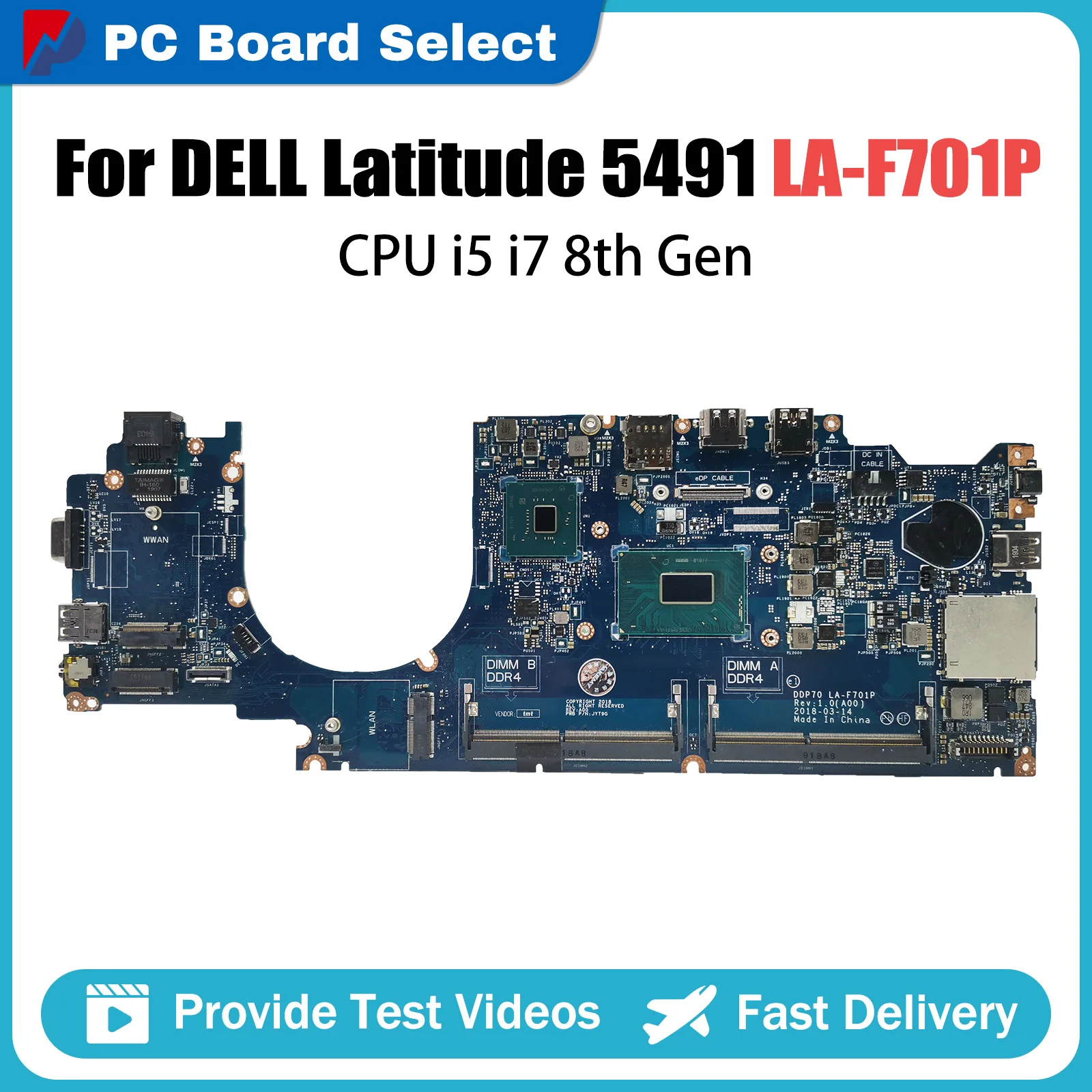 

DDP70 LA-F701P For Dell Latitude 5491 Laptop Mainboard 058YYD 04HYMM 061FGF CPU i5 i7 8th Gen Notebook Motherboard