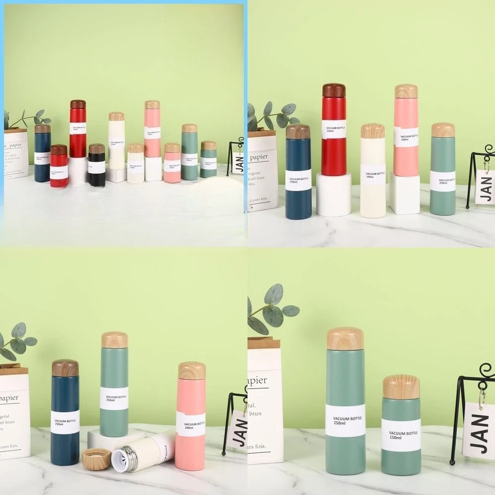

2pcs Cute Wood Grain Pocket Cup 304 Stainless Steel Thermal Insulated Travel Portable Creative Tumbler Gift Water Bottle