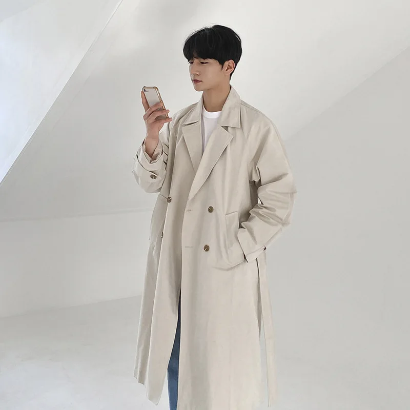 

Men's New Solid Color Lapel Double Breasted Long Loose Comfortable Casual Simple Trendy Daily Wear Business Commute Trench Coat