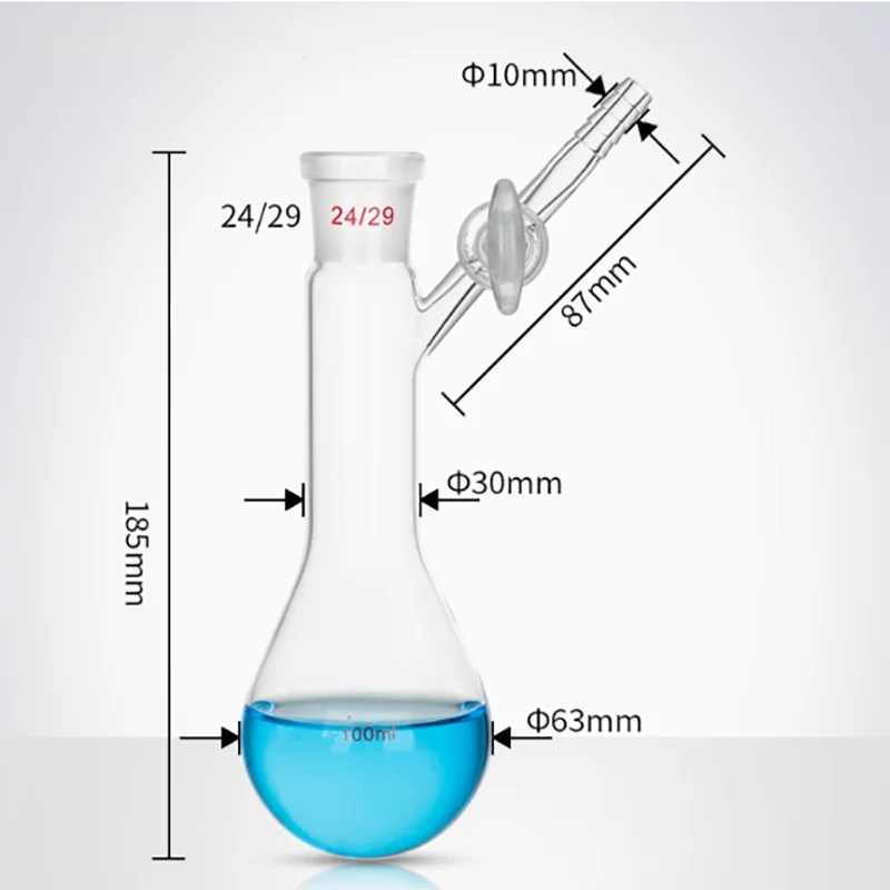 Supported eggplant-shaped reaction bottle grinding eggplant-shaped reaction decanter with branch pipe piston eggplant-shaped bot