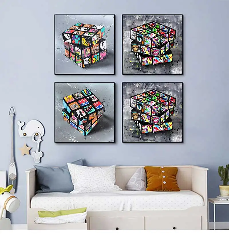 Posters and Prints Street Wall Art Picture for Living Room Cuadros Decor Magic Blocks Graffiti Art Canvas Painting on The Wall