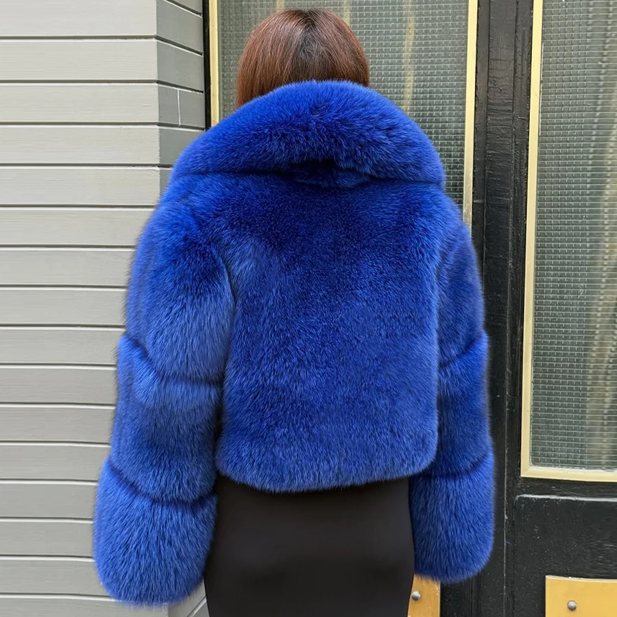 本物の毛皮のコート、イングリッシュカラー、天然のキツネの毛皮のクロップド丈の冬用ジャケット、女性用高品質ボンバージャケット