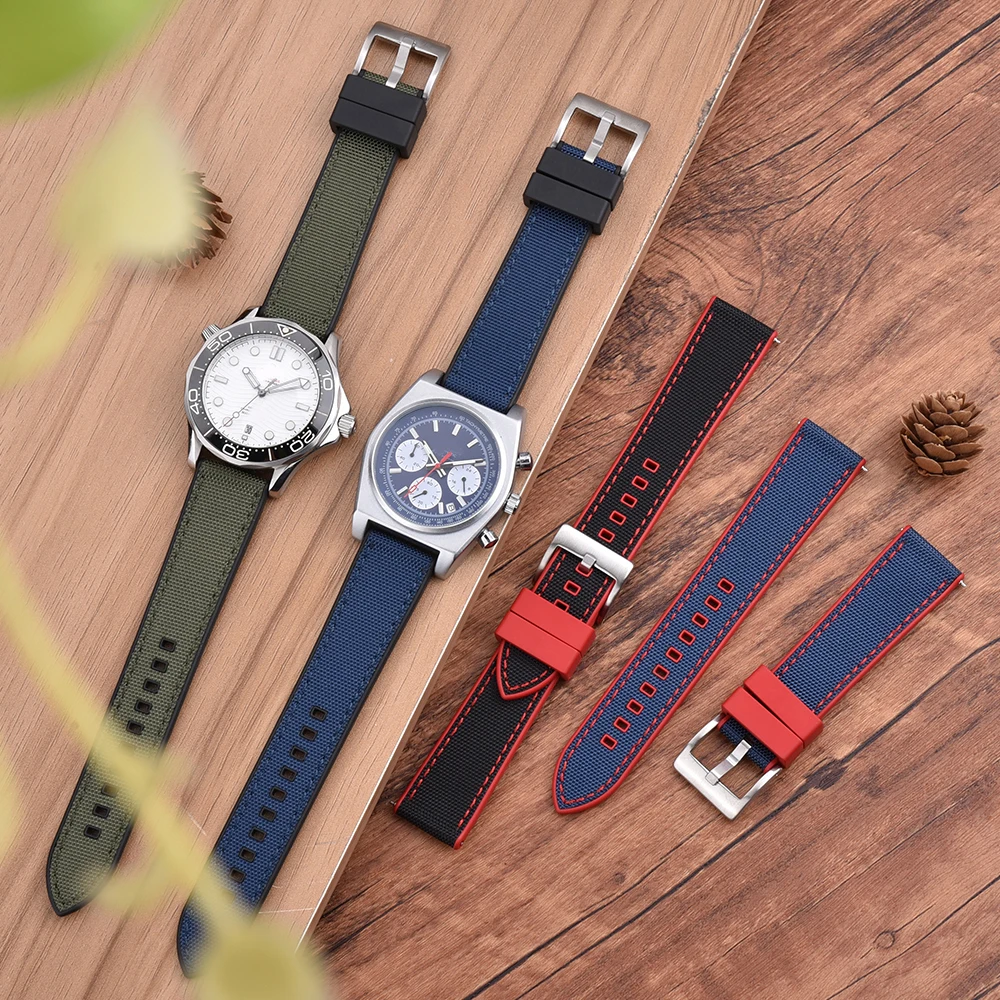 High Premium Hybrid Nylon FKM Watch Strap 20mm 22mm Quick Release Waterproof Band For Each Brand Diving Watchesatches