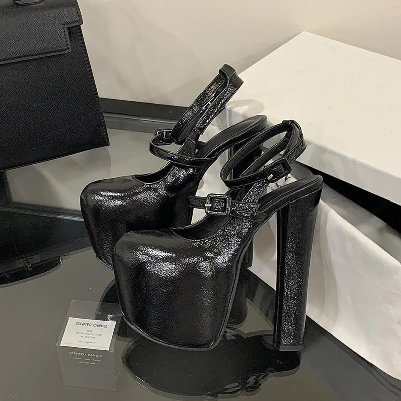 

Runway Style Fashion Mary Janes Ankle Strap Women Pumps 16cm Ultra High heels Platform Wedges Slingbacks Party Prom Chunky Shoes