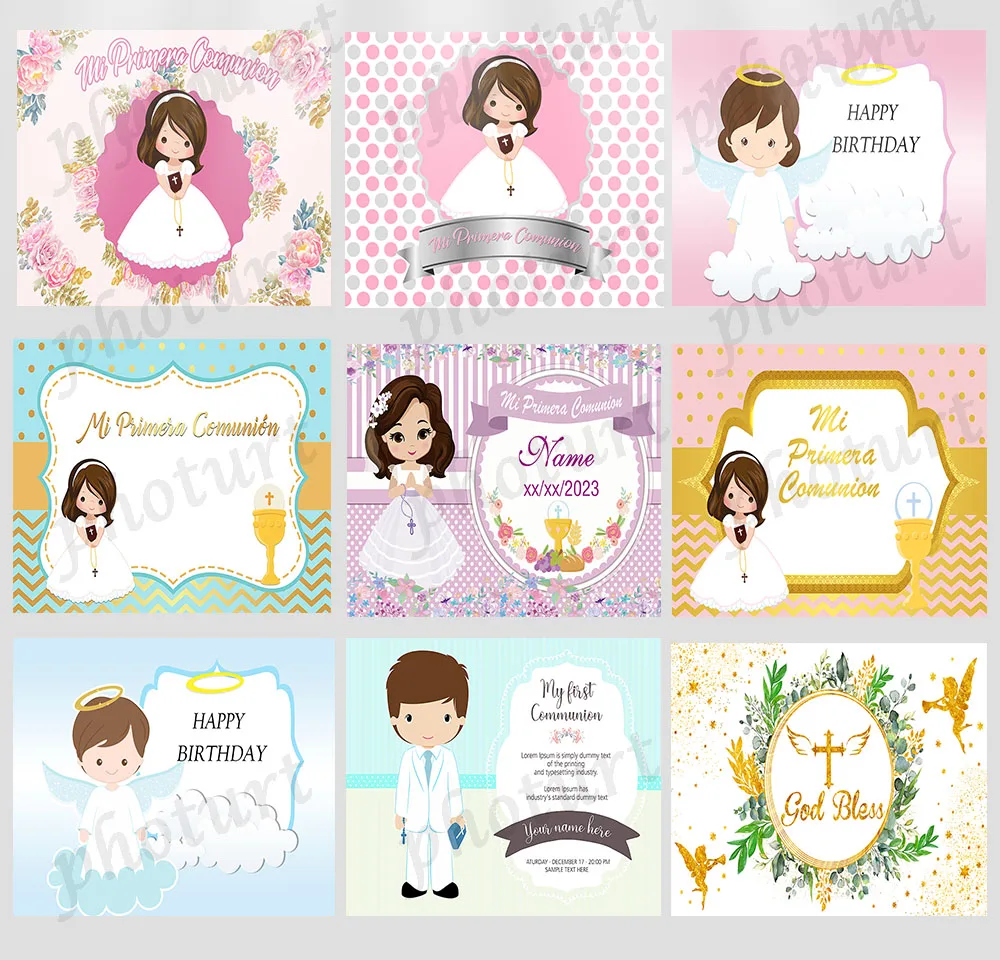 

PHOTURT Mi First Communion Baptism Bautizo Backdrop Baby Shower Background Custom Color Vinyl Polyester Photography Decor Props