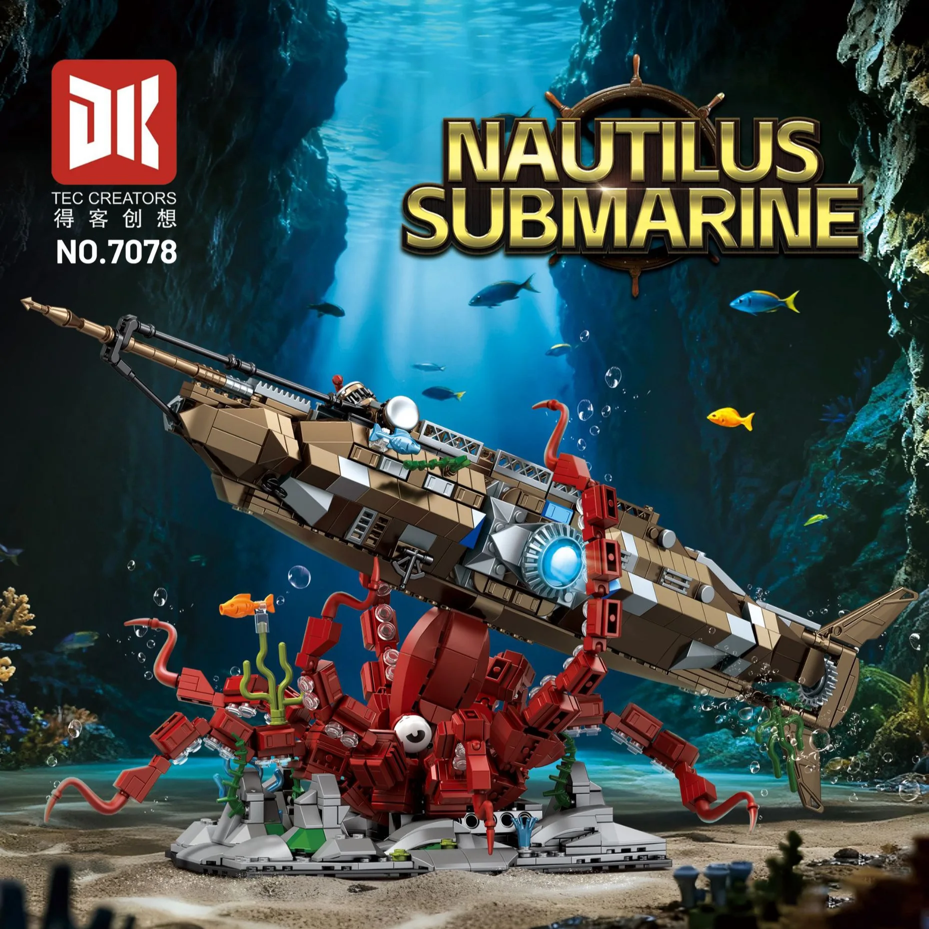 

Octopus Submarine Building BlocksKit Underwater Scene Animal Ship Assembly Desktop Ornaments Toys Xmas Gift for Kid DK7078