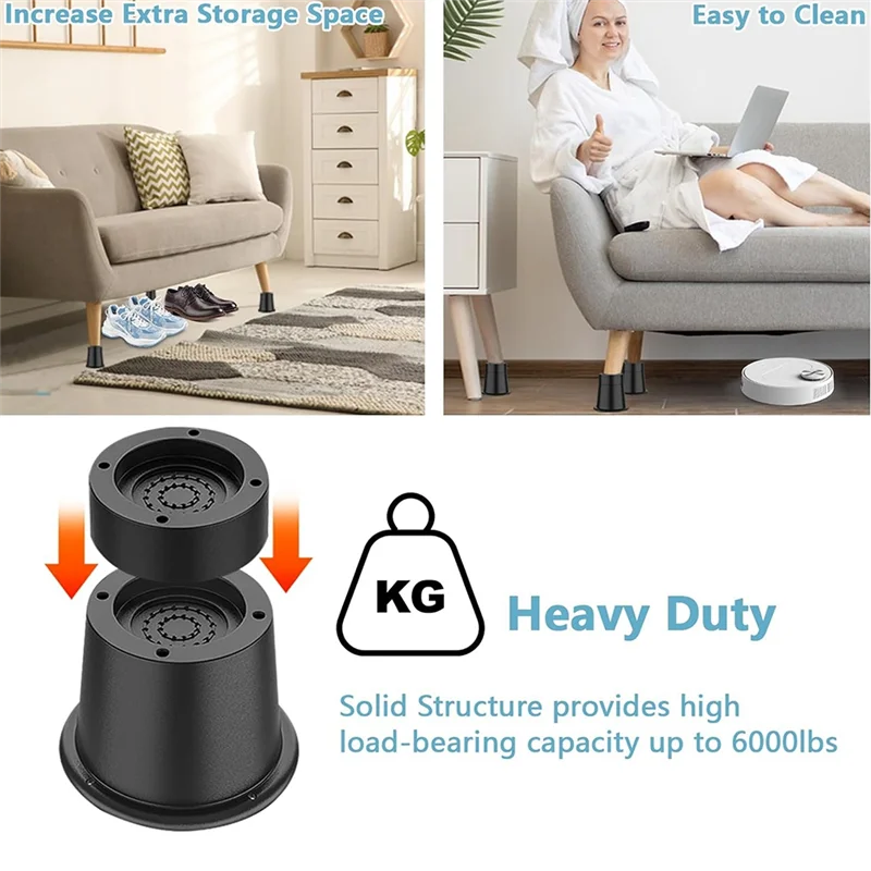 AS96-3 Inch Bed Risers Heavy Duty Furniture Riser, Bed Lifts Risers, Bed Elevator Supports Up To 6,000 Lbs 8 Pack