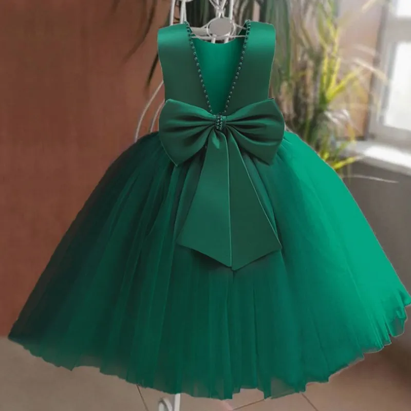 Wedding Party Dresses for Kids Girls Backless Elegant Teenage Pageant Prom Evening Gown Sleeveless Bow Children\'s Ceremony Dress