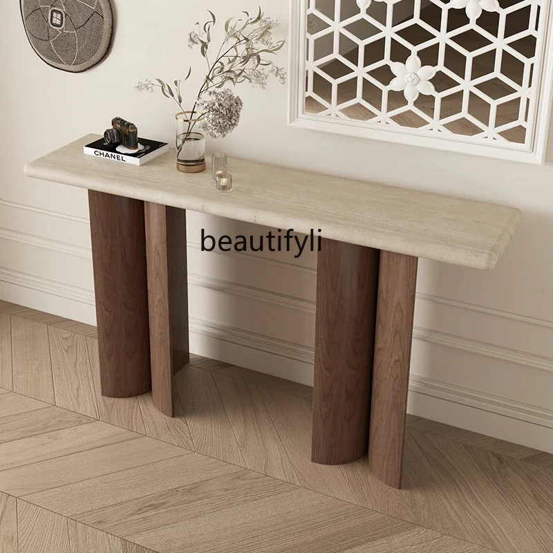 Retro door-to-door entrance hall cabinet against the wall creative small apartment partition case light luxury travertine