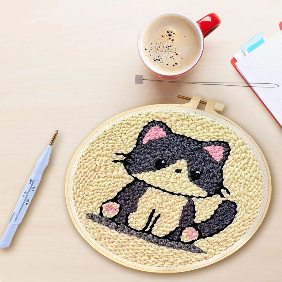 

GATYZTORY Embroidery Punch Needle Kit Stitching Tool Set Magic Embroidery Needle Pen 20x20cm animals cross stitch embroidery kit