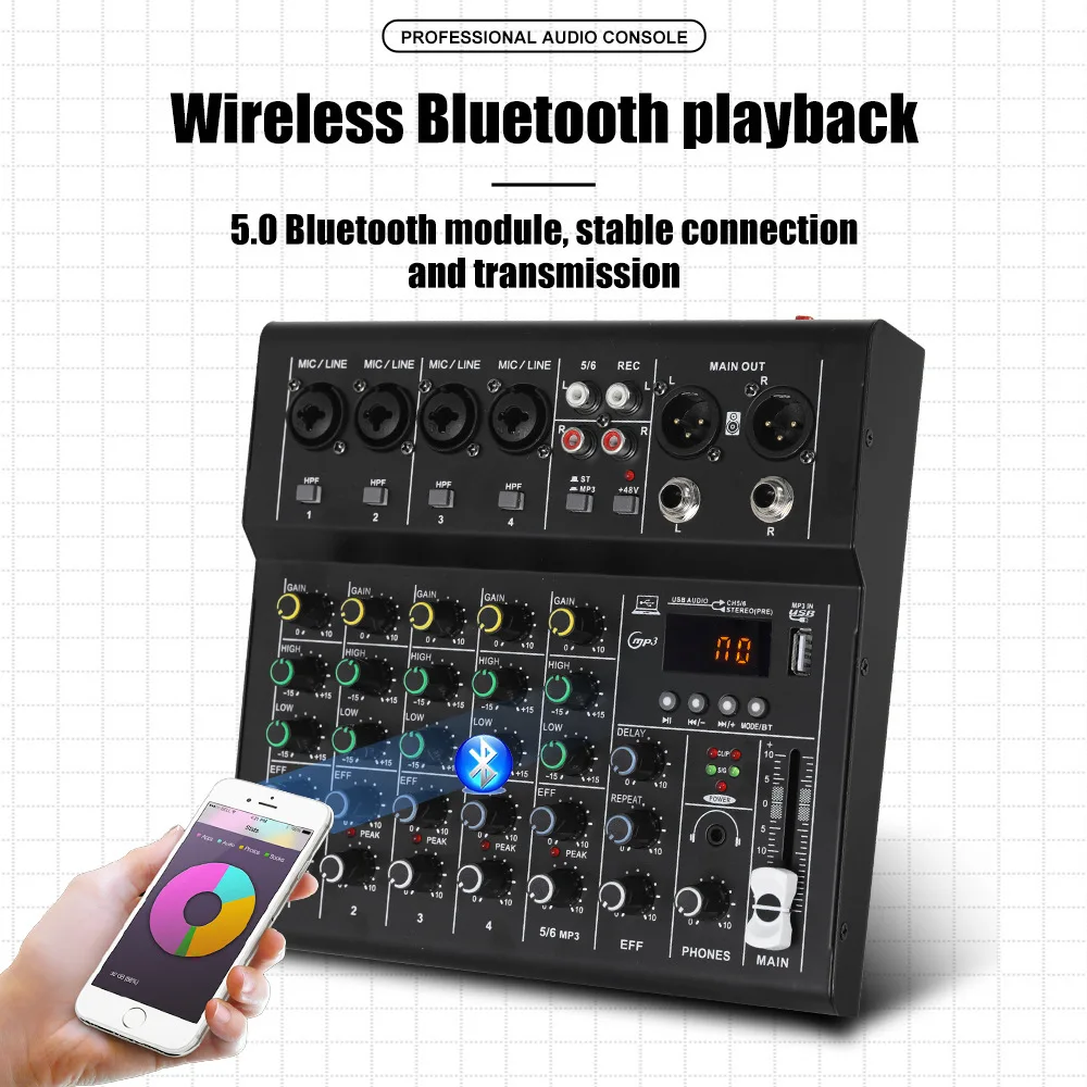 Cross-border 4-6-channel Professional Small-sized Mixing Console Echo Effect Microphones Singing Stage Performances Conferences - view 2