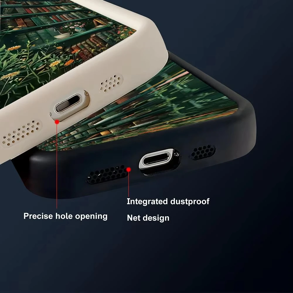 حافظة هاتف مناسبة بنمط رف الكتب الأخضر لهاتف آيفون 17 برو ماكس 16E 15 Pro 14 13 12 11 Mini AIR XS XR XS 8Plus مضادة للسقوط و