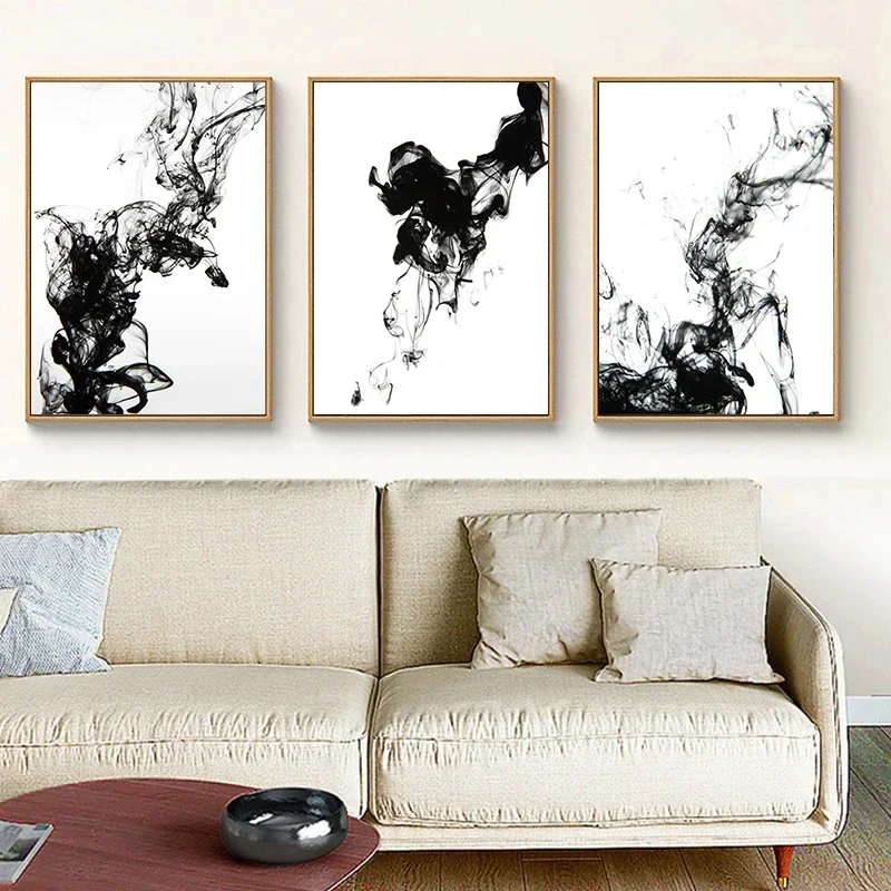 New Chinese Black and White Ink Liquid Diffusion Trajectory Canvas Painting Art Abstract Print Poster Picture Wall Home Decor