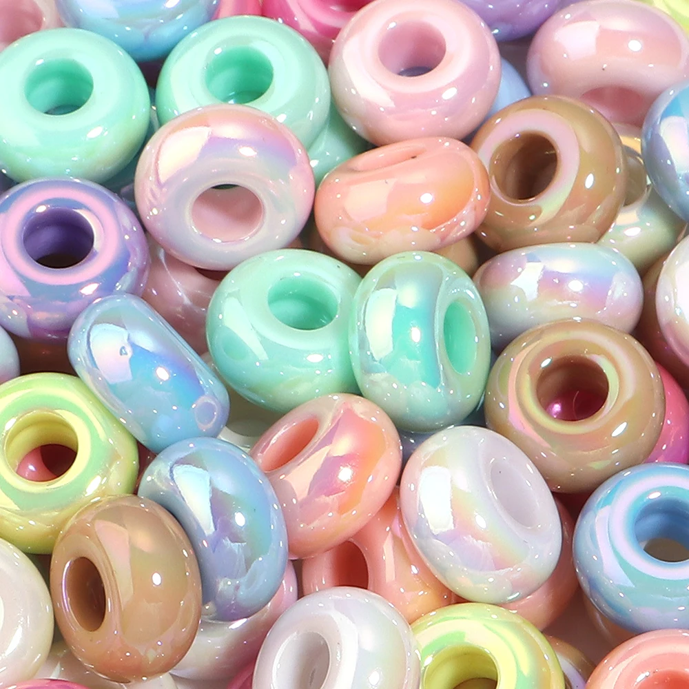 10pcs 14mm UV Plated Color Acrylic Abacus Beads Big Hole Loose Wheel Beads For Jewelry Making DIY Bracelets Keychain Accessories