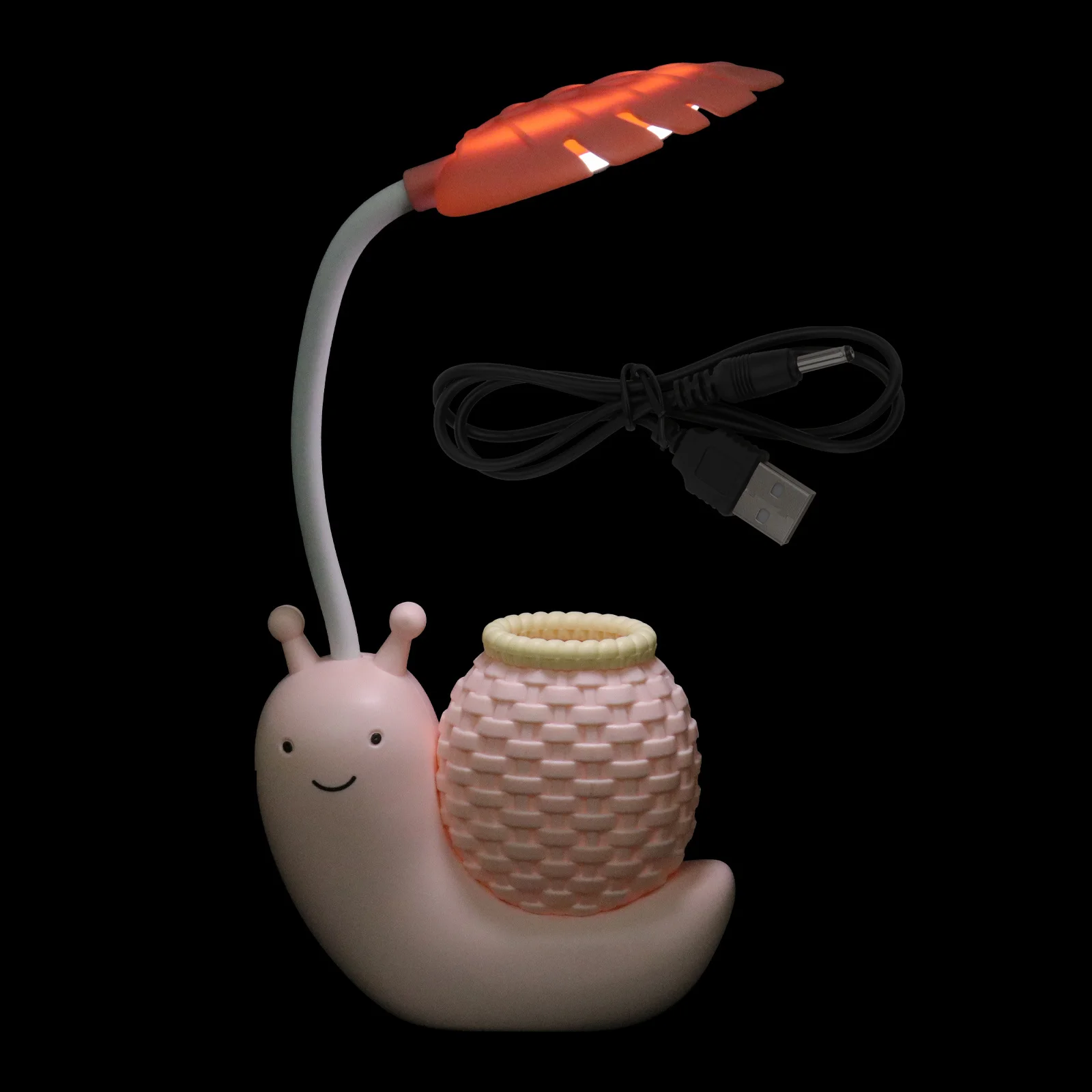 

1pc Cartoon Snail Led Desk Lamp Usb Charging Adjustable 360° Flexible Neck Eye Protection Table Light For Students Dorm