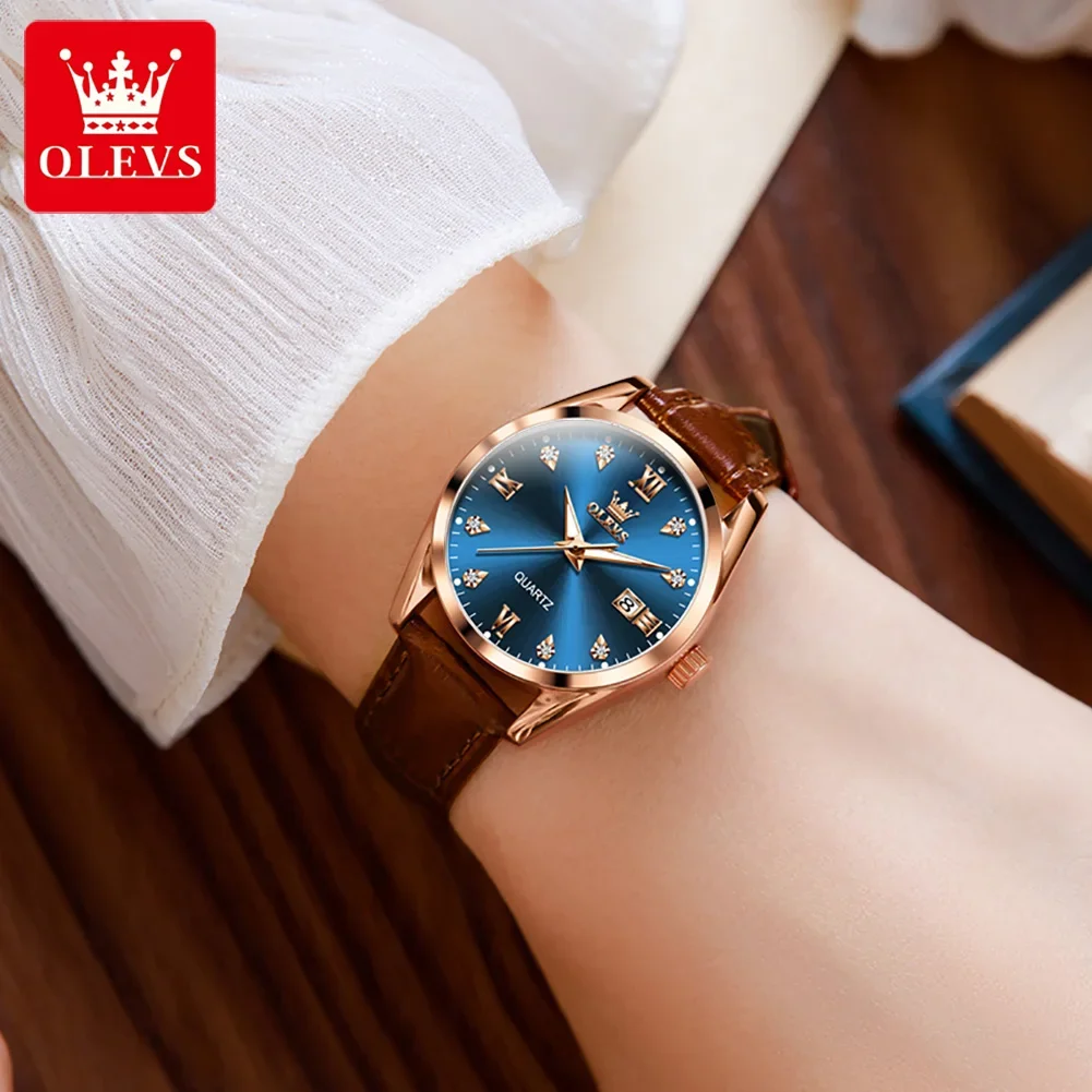 OLEVS 5522 Waterproof Quartz Women Wristwatches, PU Strap Simple High quality Simplicity Watch For Women Luminous Calendar