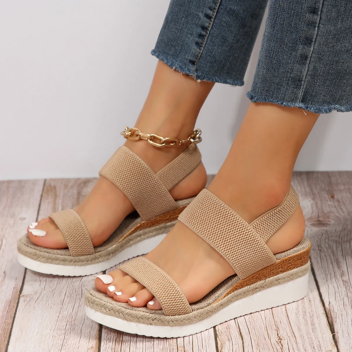 

2025 Summer Thick Bottom Women's Sandals New Hiking Breathable Slope Heel Mesh Cover Beach Open Toe Sandals for Women 36-43