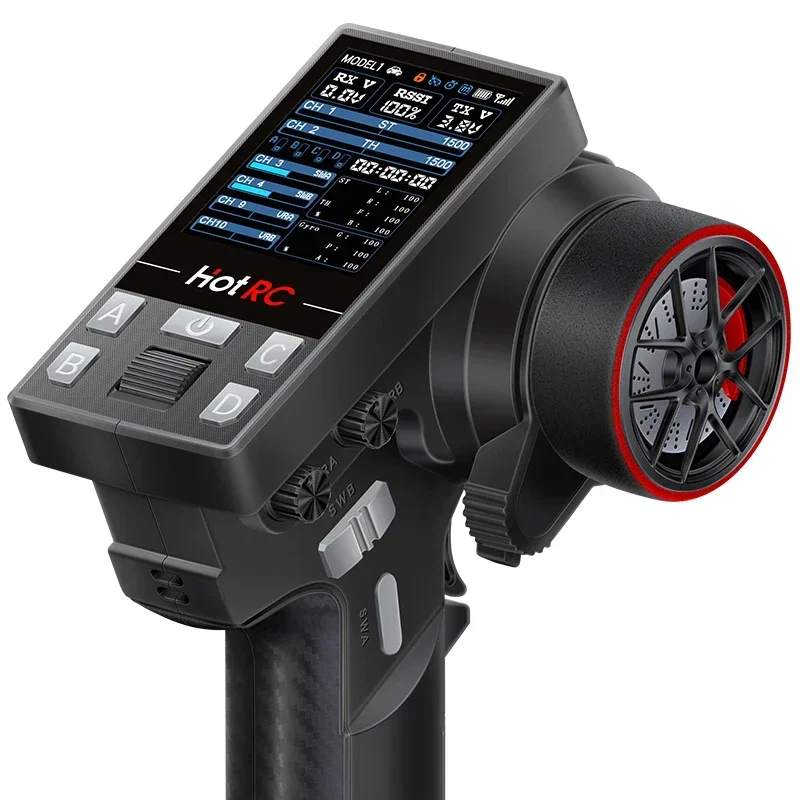 HOTRC CT10B 10CH 2.4GHz Transmitter F-10A Receiver Metal/Plastic Handwheel Color Screen Remote Control for RC Cars Tank Plane