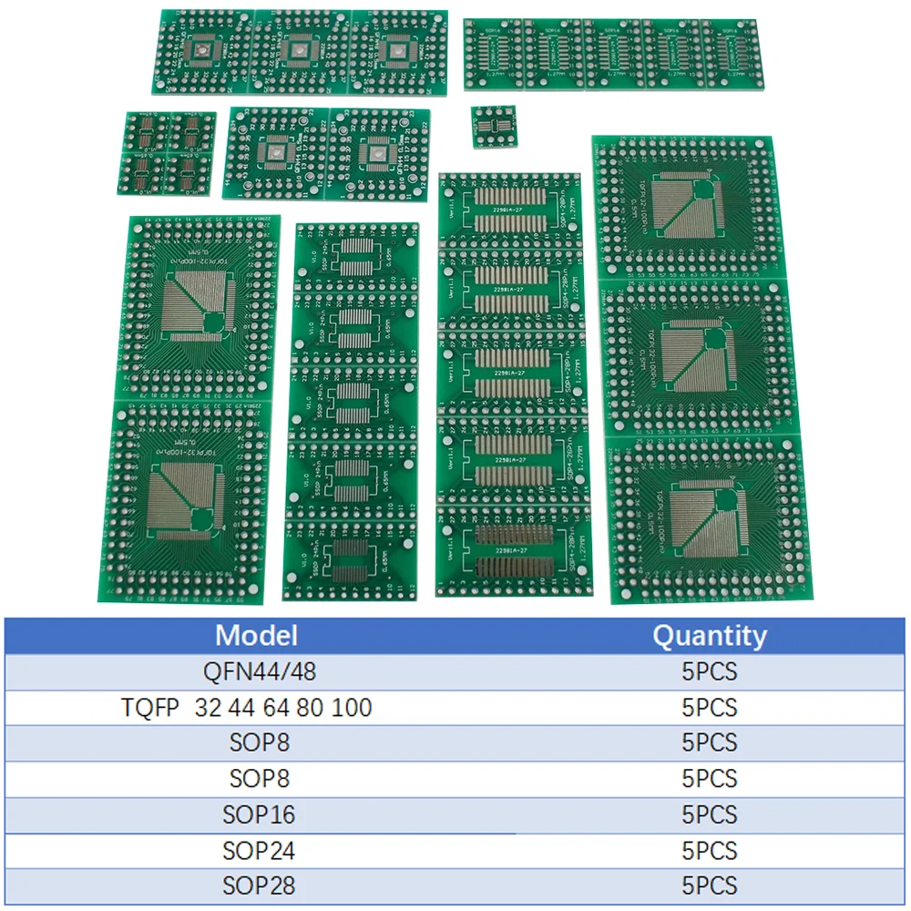 

30 шт. 6-в-1 печатная плата прототипа SMD к комплекту адаптера DIP TQFP FQFP32 ~ 100 QFN44/48 SOP8 ~ 16 ~ 24 ~ 28 печатная плата преобразователя