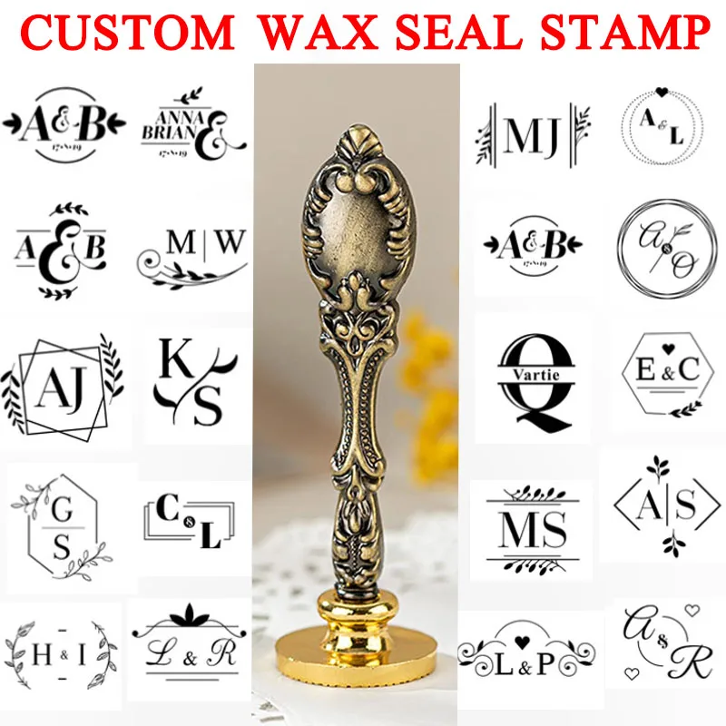 

Letters 2 Initials Personalized Wax Seal Stamp and Bronze Peacock Shank, DIY Custom Wax Stamps Birthday Wedding Invitation