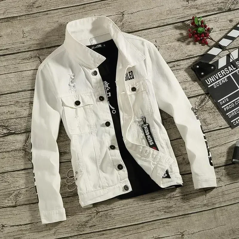 

GELITAYIN Denim Jackets Man Punk Ripped Jeans Coat For Men Slim Fit With Print Hole Winter Cheap Price Stylish On Board Fas