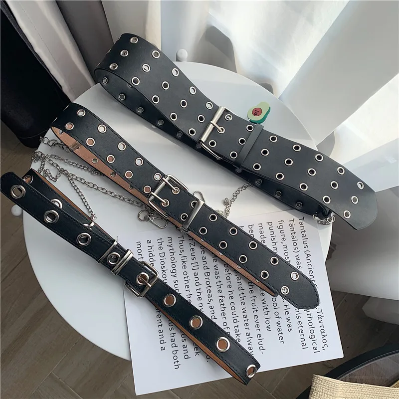 

2.8 3.8 6.8CM Net Red Fashion Hole Belt Women Hip Hop Punk Trend Double Row Trouser Cool Chain Decoration Wide Man Jeans