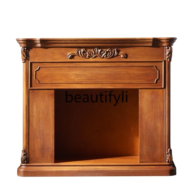 

American Country Retro Carved Fireplace Decorative Cabinet Simple Solid Wood Designer Living Room Background Wall Entryway Table