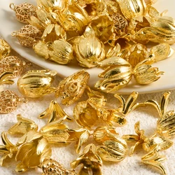 11Pcs/Pack Random Vintage Floral Bell Orchid Tulips Flower Charms DIY Filigree Cone End Cap Bead Jewelry Bisutería Materiel Bulk