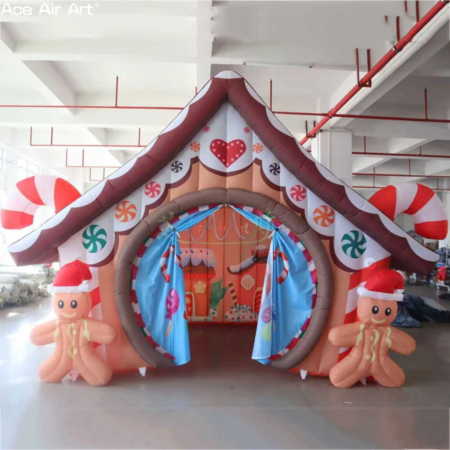 Inflatable Gingerbread Candy House Colorful Cute Inflated House Tent for Holiday/Candy Store Decoration