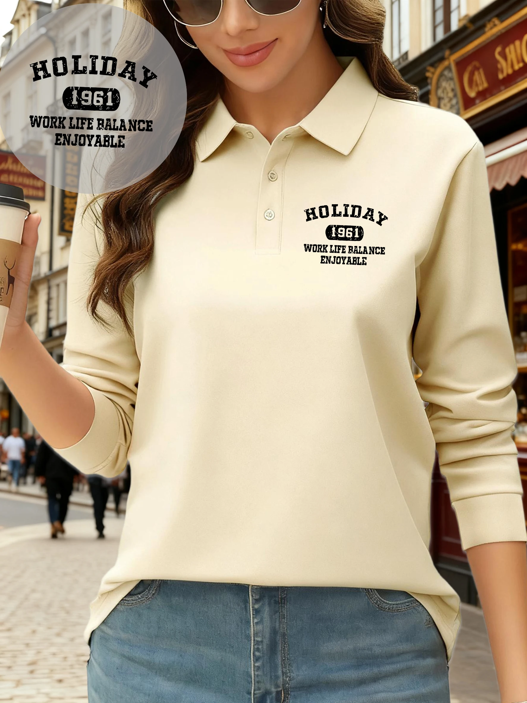 

Женская рубашка поло с приятным принтом Holiday 1961 года, осенние деловые футболки, универсальная футболка в стиле культуры, флисовая повседневная уличная одежда