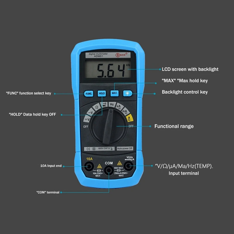 ABYC BSIDE ADM01 multímetro Digital multifunción voltaje CA/CC corriente temperatura resistencia capacitancia probador de bolsillo