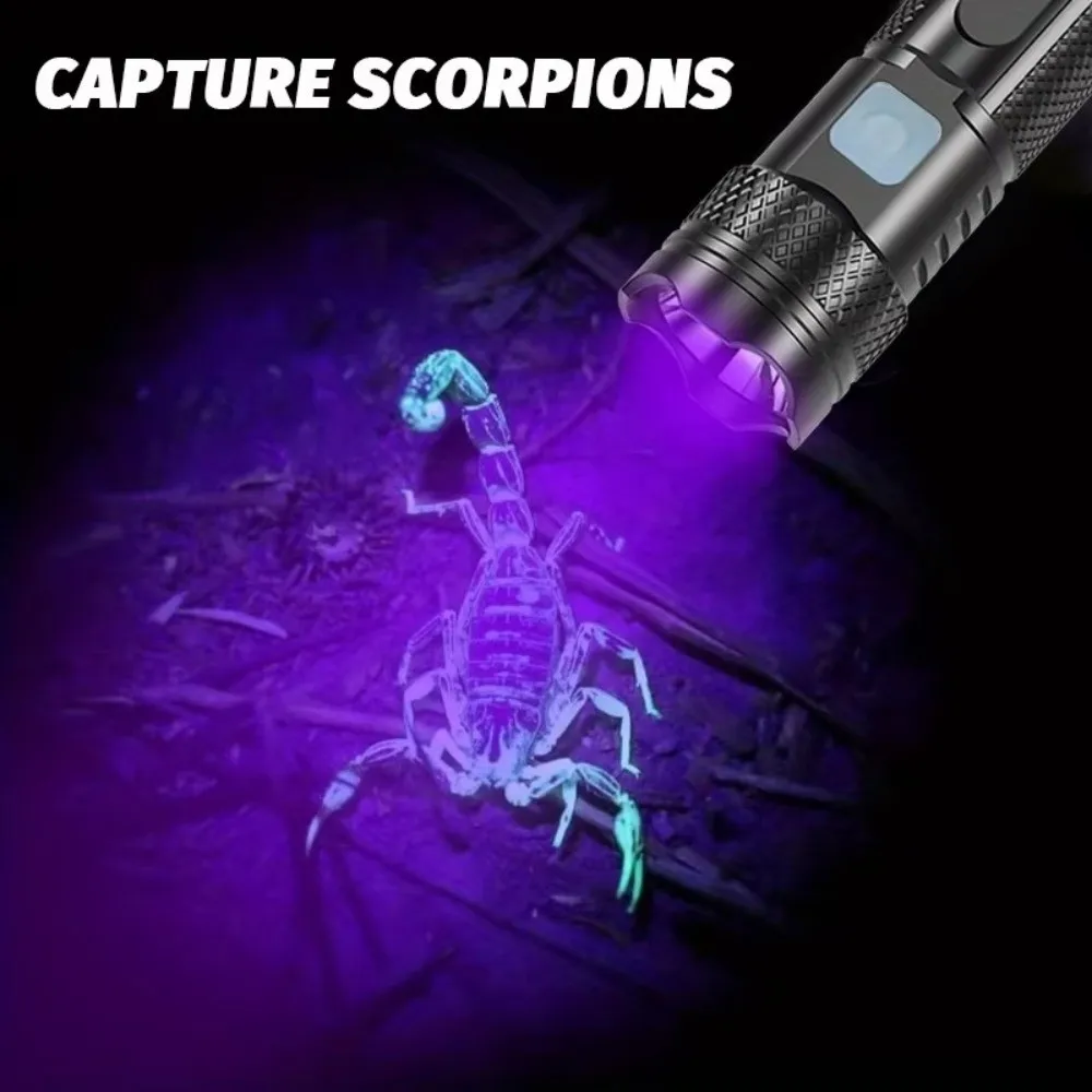 

365nm UV Flashlight USB- C Rechargeable Life-grade Waterproof Mini Flashlight Handheld Portable 365nm Purple Light Wick