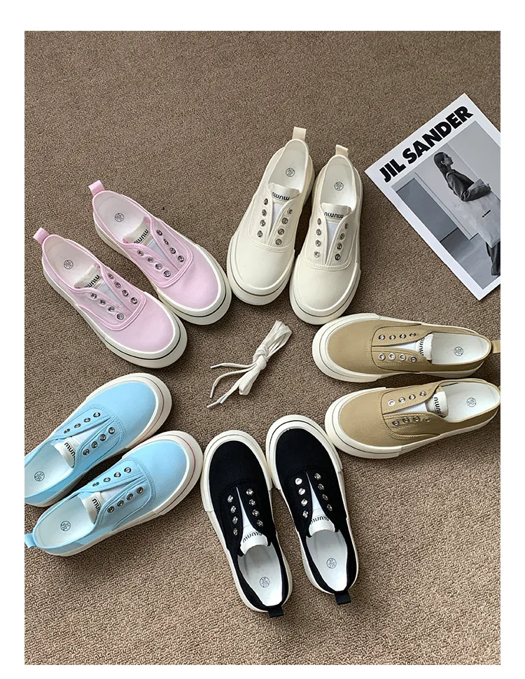 2024 Women Fresh Solid Colors Canvas Sneakers Student Pink Casual Shoes Summer Board Shoes Soft Latex Insole Fabric Walk Shoes