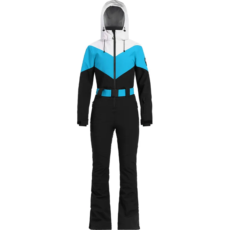 One-Piece Ski Jumpsuit for Women, Waterproof, Windproof, Hooded, Thicken, Thermal, Outdoor Sport Wear, Winter Clothing