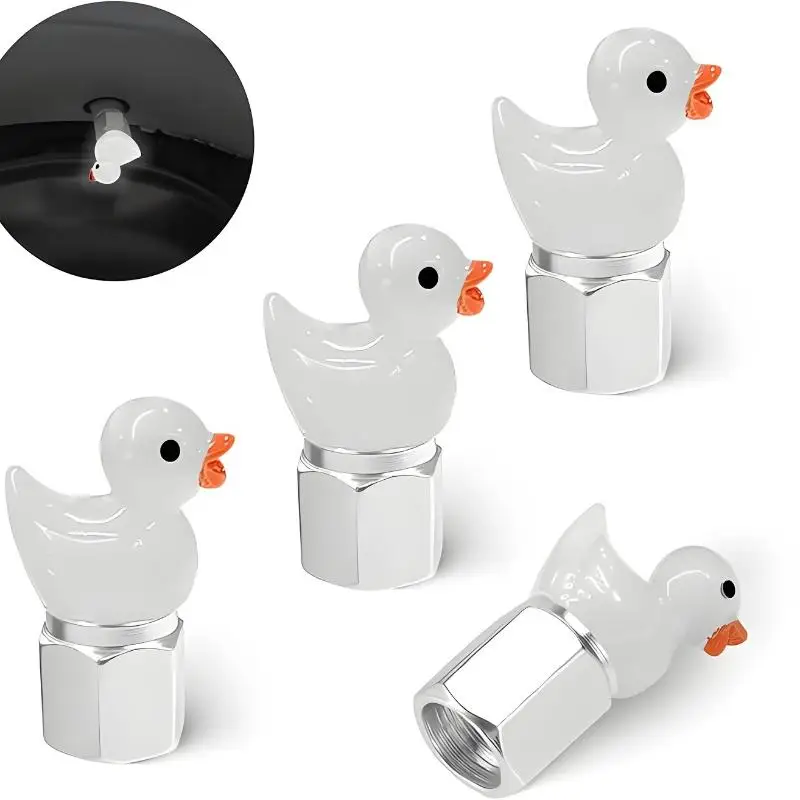 4pcs Luminous Duck Car Tire Valve Caps Glow-in-the-dark Dustproof Wheel Valve Stem Covers Cute Auto Accessories view 6