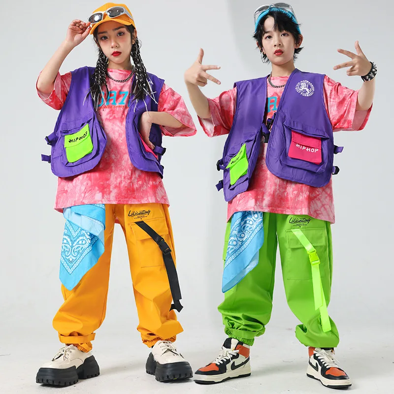 

Детские костюмы для уличных танцев цвета допамина, комплекты в стиле хип-хоп для мальчиков, костюмы для горнодобывающей подиума для мальчиков и девочек