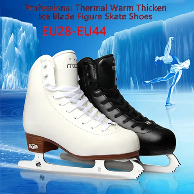 Genuine Leather Waterproof Figure Skate Shoes Thermal Warm Thicken Professional Ice Blade Skating Shoe for Kids Adult Beginner