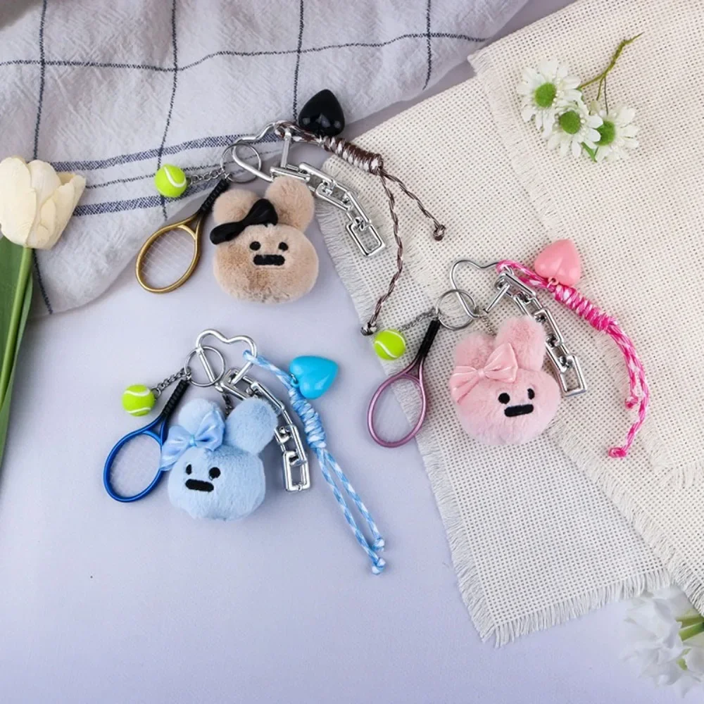 

Fashion Cartoon Creative Keychain Plush Bunny Tennis Racket Gifts Animal Plush Doll Backpack Decoration Accessories Bag Pendant