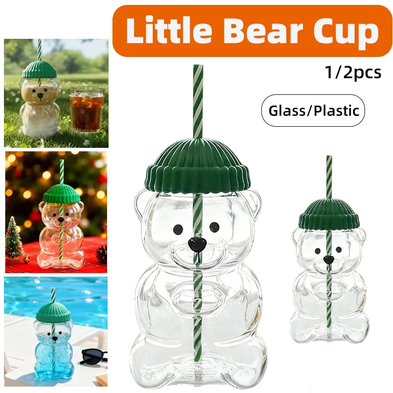 

New 500ML Cute Bear Cup Durable and Convenient Coffee, Beer, Wine, and Cocktail Beverage Utensils Cute Bear Straw Glass Cup