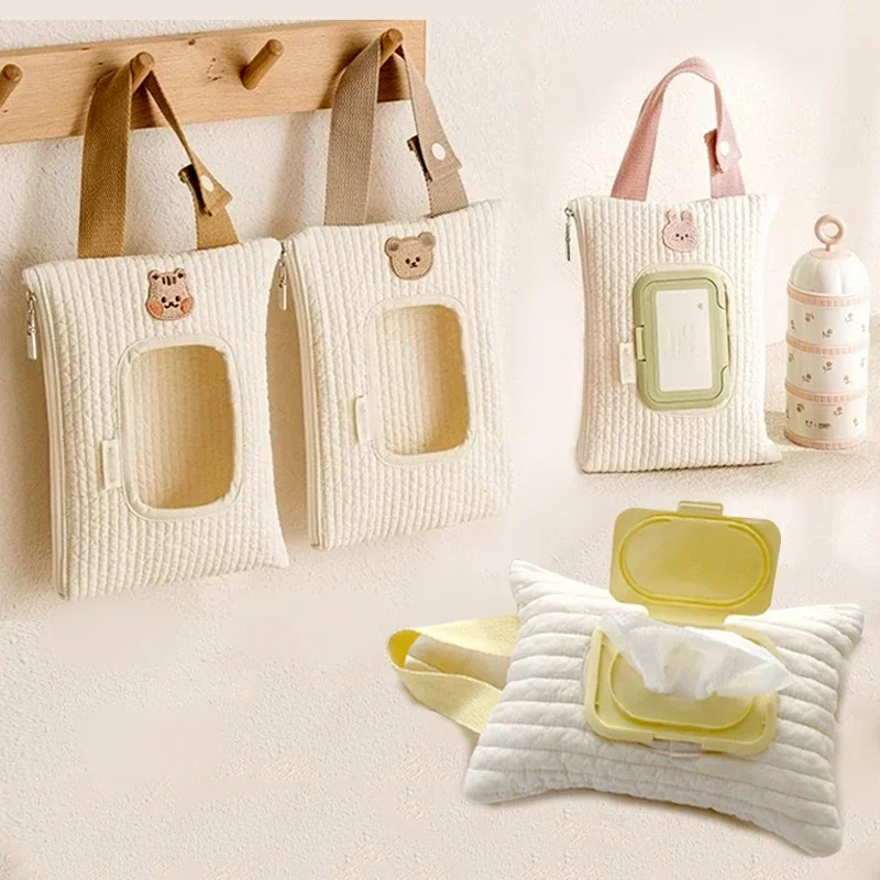 

Коробка для салфеток с вышивкой медведя, диспенсер для коляски, сумки для влажных салфеток, портативный держатель для детских салфеток, сумка для хранения салфеток для путешествий