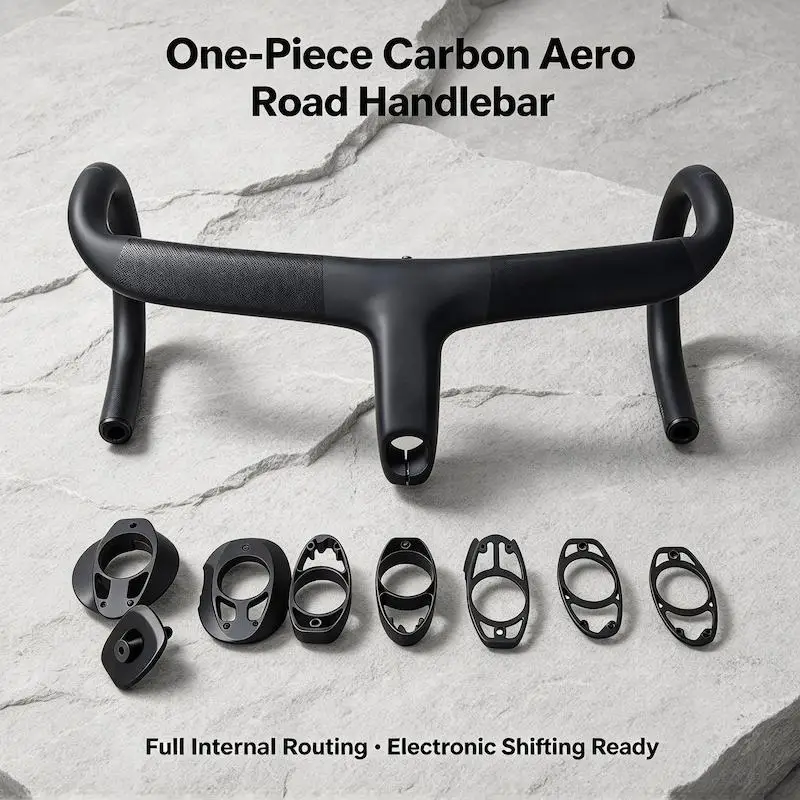 One-Piece Carbon Aero Road Handlebar, Full Internal Routing,28.6mm Steerer,380-440mm Electronic Shifting