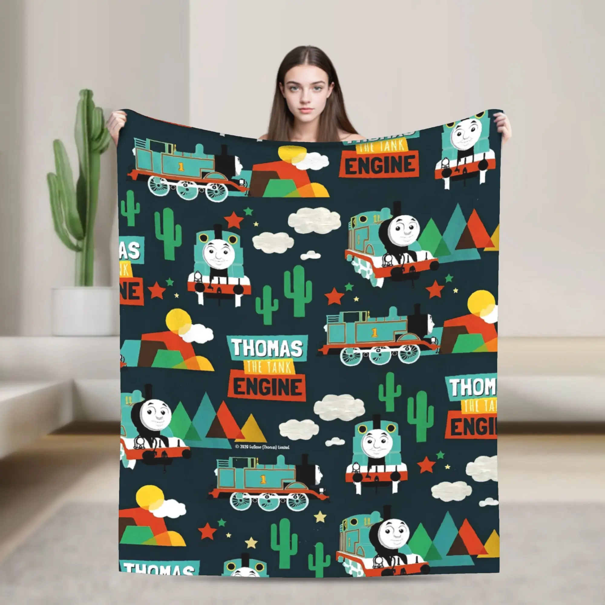 Manta t-thomas The Train Friends Percy, manta cálida y suave con patrón de felpa para dormitorio, colcha de franela Trave, funda de cama