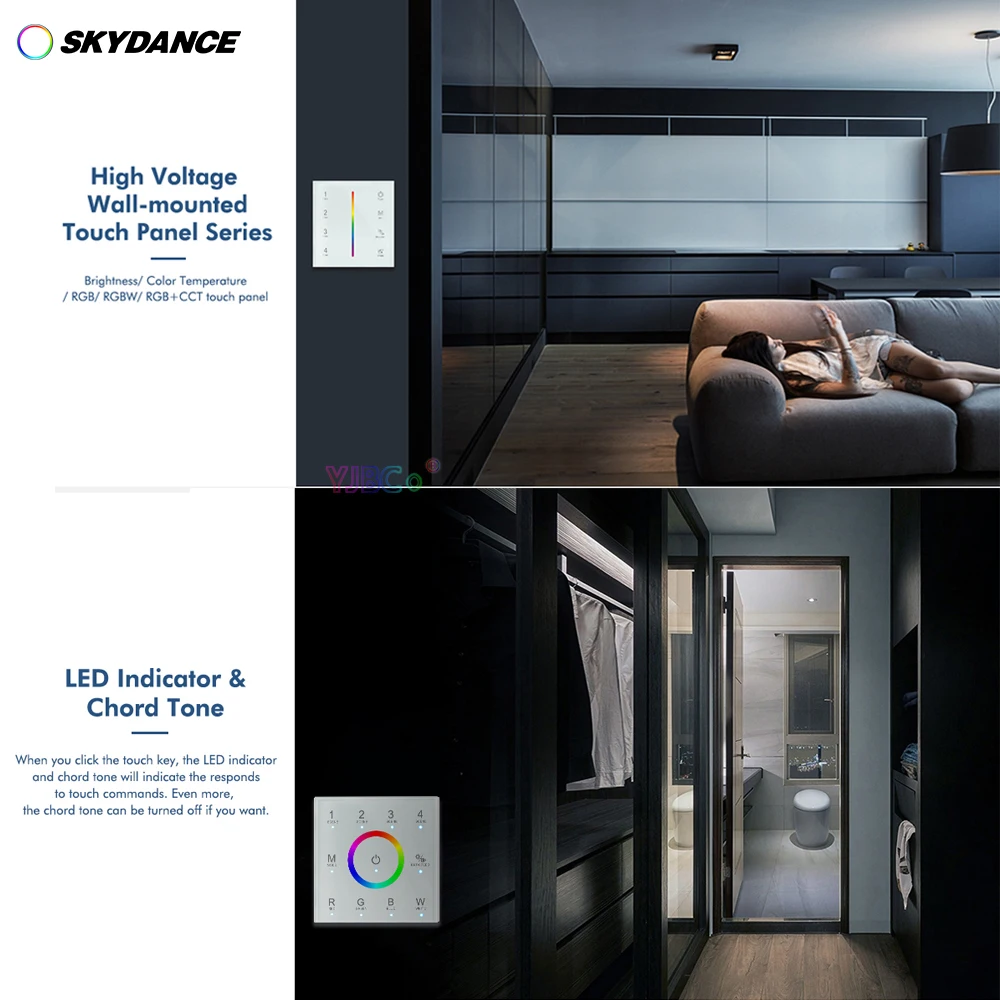 Enkele Kleur Dimmer Schakelaar Cct/Rgb/Rgbw/Rgbct 5 In 1 Led Lamp Controller 4 Zones Universele Dmx512 Master 110V-220V Touch Panel