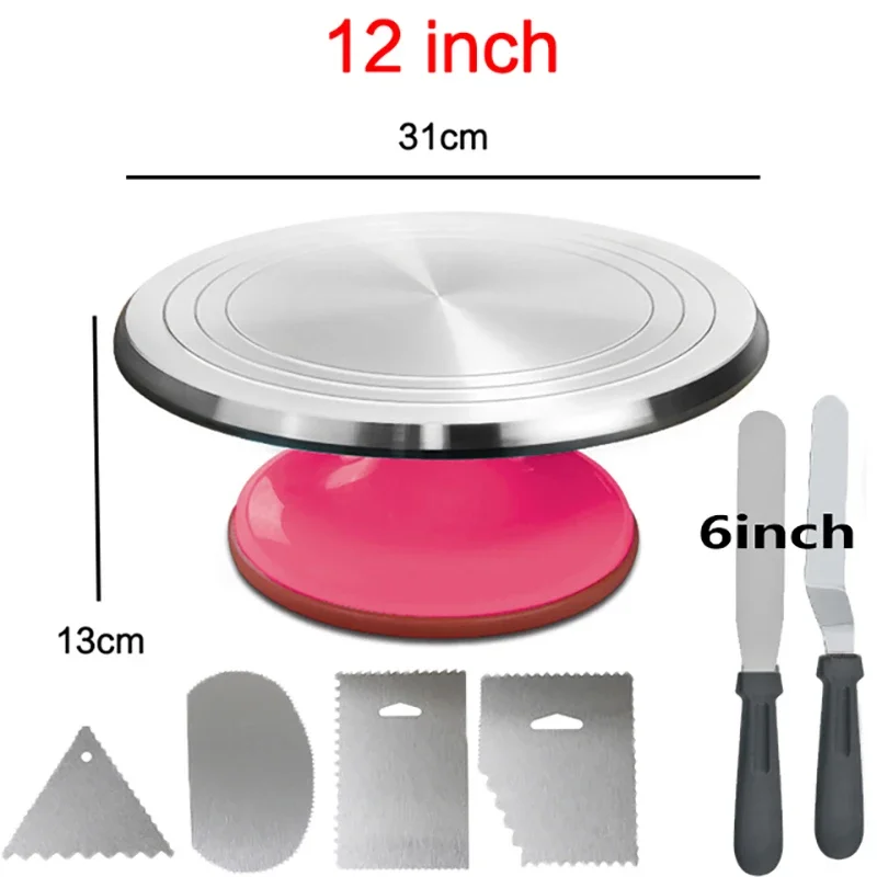 

8/12-inch Baking Tools Aluminum Alloy Flower Cream Cake Decorating Table Turntable Non-slip Turntable Cake Stand Set Cake Tools