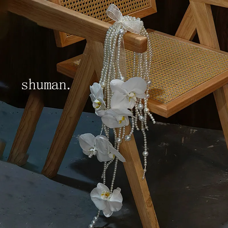 ニッチな高級感のあるパールシミュレーション胡蝶蘭の造花、結婚式・婚約証明写真撮影用小道具