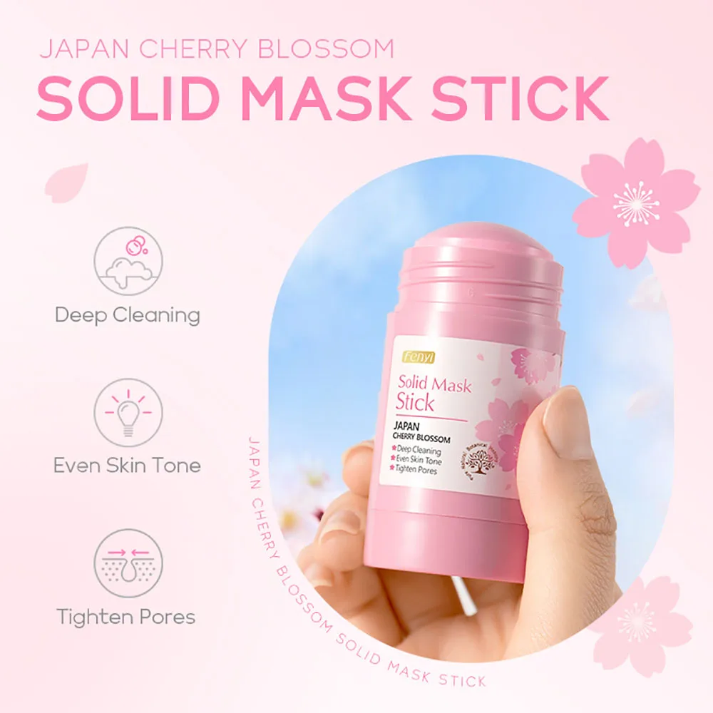 Fenyi 1pc Sakura Clay Mask Stick, Wash Off Solid Mud Mask for Deep Pore Cleansing, Pore Tightening Exfoliating Facial Stick
